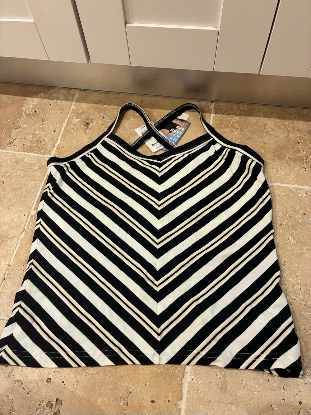 St. John's Bay Black and White Striped V-Neck Tank